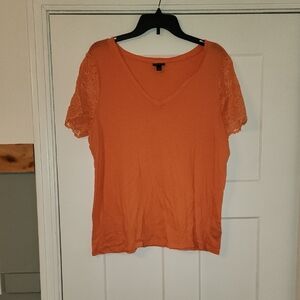 Torrid Coral/Pink Lace Sleeve Top